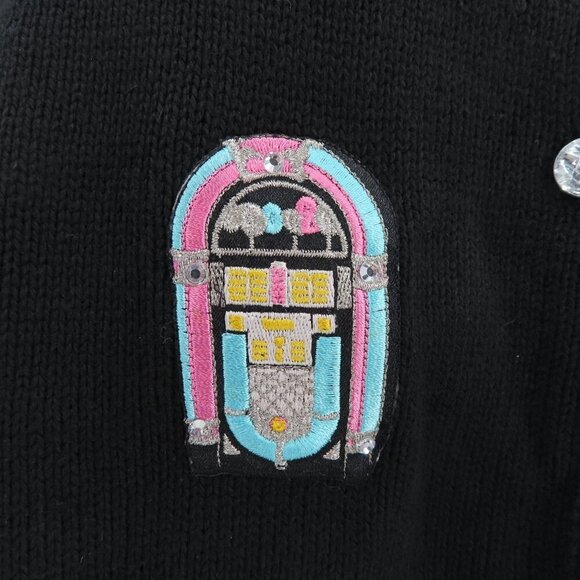 Tia Designs Womens Medium Sock Hop 1950s Embroidered Button Cardigan Sweater VTG - Picture 4 of 10